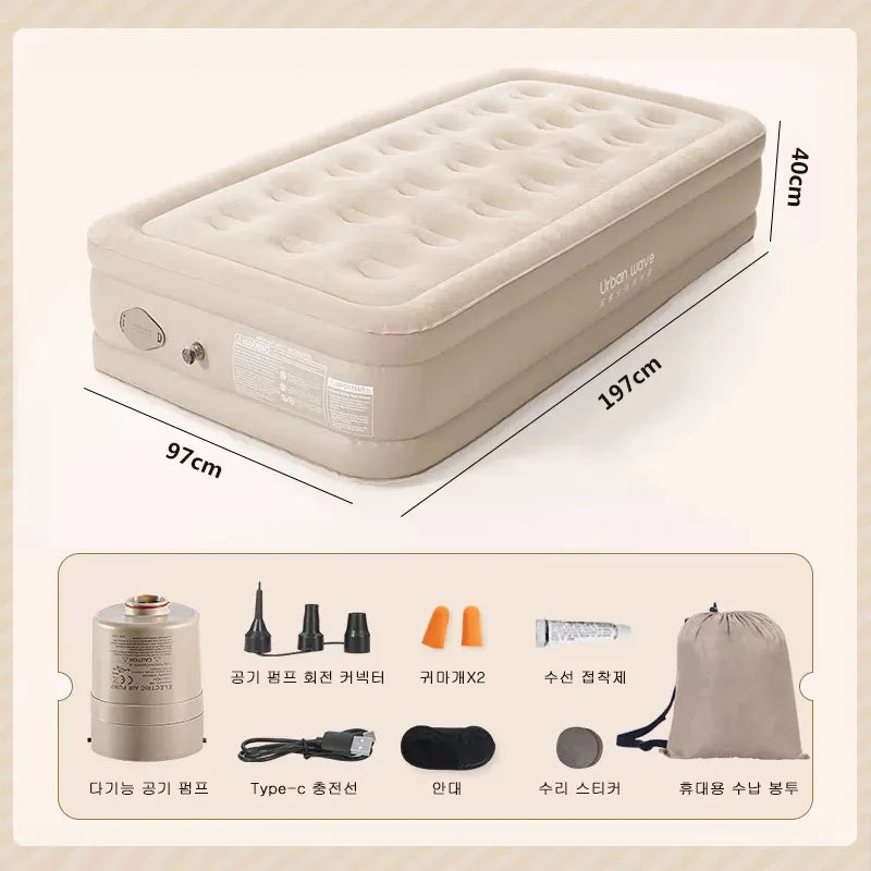 matelas gonflable air épais 13 pouces beige clair tapis sol moderne pompe électrique sac