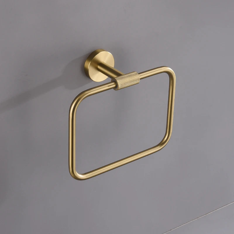 ensemble accessoires salle bain doré métal brossé porte serviette savon distributeur moderne