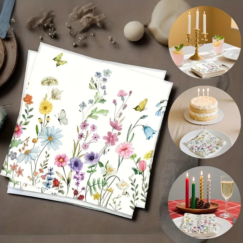 serviettes multicolores fleurs décoratives festives happy birthday anniversaire noël mariage transparentes table festive