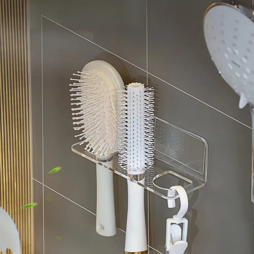 rangement mural transparent clips brosse cheveux peigne articles toilette moderne sans perçage