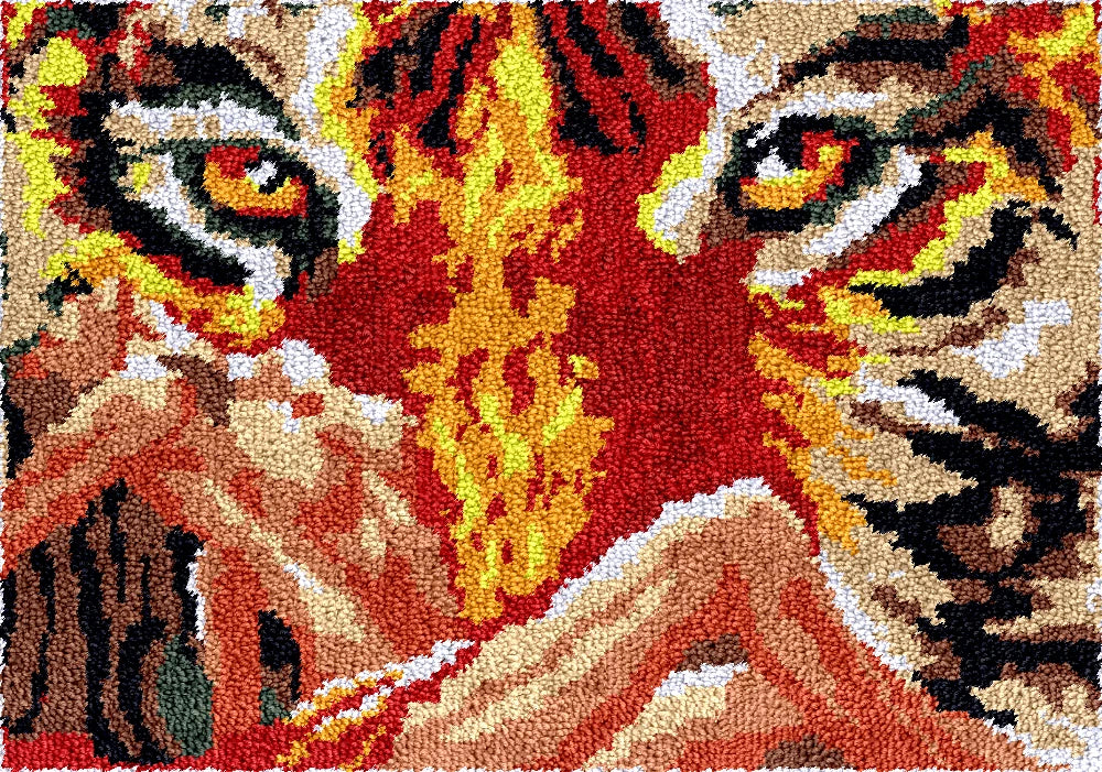 tapis crochet artisanal multicolore tigre kit instruction grille tissu laine maison