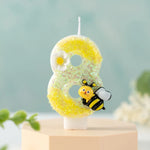 bougies forme chiffres jaune blanc noir fleurs abeilles décoratives enfants sucrerie couteau sucre boîte
