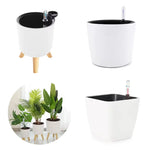 pots plantes autoarrosants indicateurs eau moderne thermomètre pieds boisDecoration intérieure blanc noir vert rond