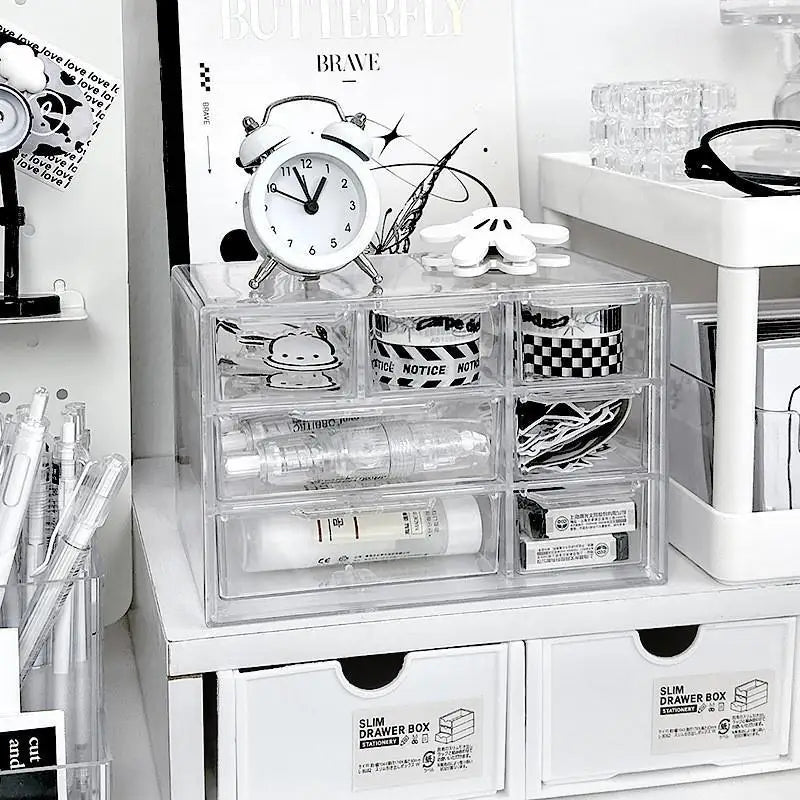 organisateur boîtes tiroirs transparent moderne trousses stylos maquillage rangement compartiments poignées