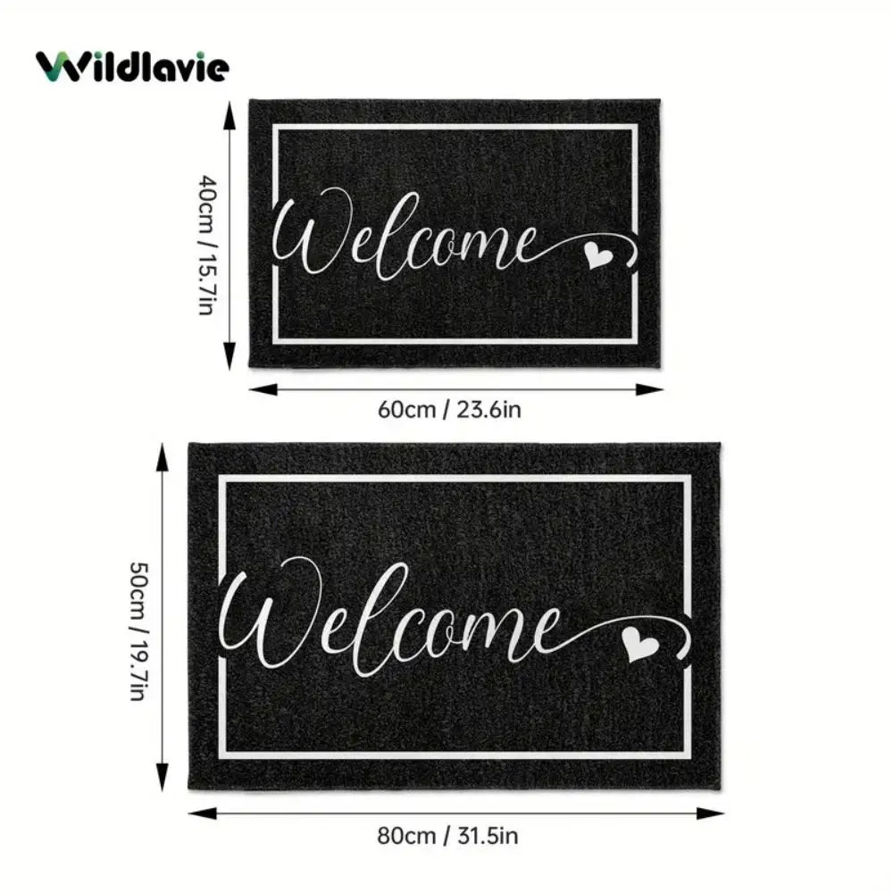 tapis d'entrée noir welcome moderne anti dérapant polyester machine lavable 50x80cm