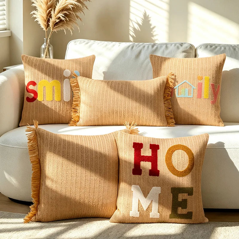 housse coussin polyester lettre colorée nordique moderne 45x45cm 30x50cm decoration bohème pompons