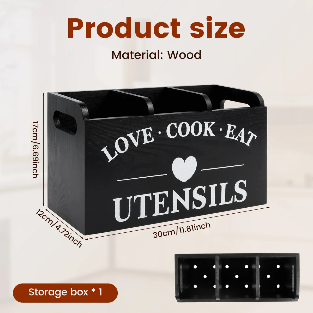 boîte ustensiles bois naturel rustique moderne compartiments ustensiles gris organisateur cuisine