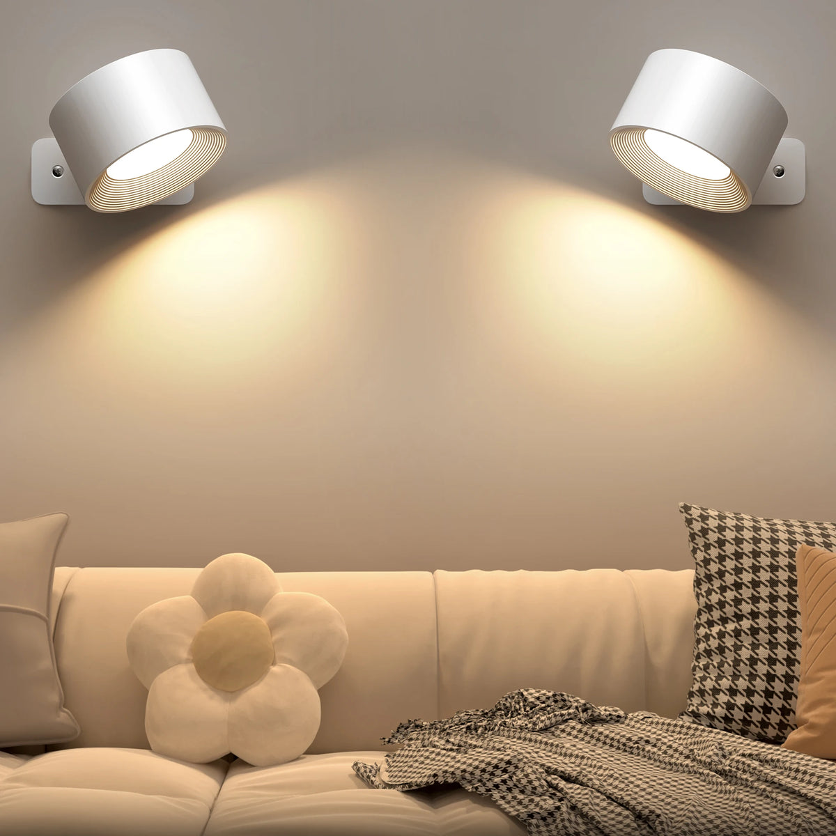 lampe murale led moderne recharge usb plaque adhésive blanc beige marron minimaliste
