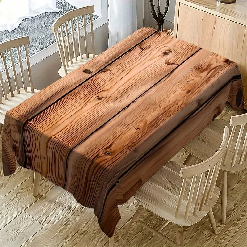 nappe table marron texture bois moderne imperméable lavable extérieur fête banquet clips métalliques