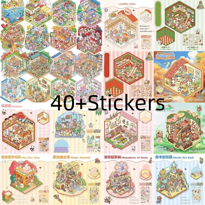 stickers 3d paysages animés diy jeu enfants scènes urbaines animaux illustrations isométriques