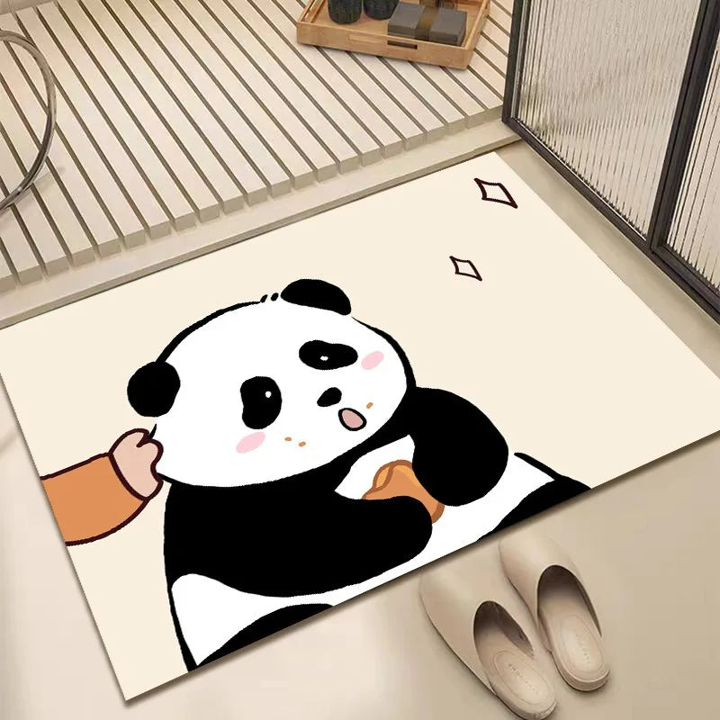 tapis sol antidérapant dessin animé panda canard géométrique moderne blanc jaune bleu rose