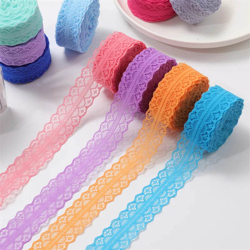 ruban dentelle 30mm violet rose orange bleu noir blanc motifs floraux classique polyester