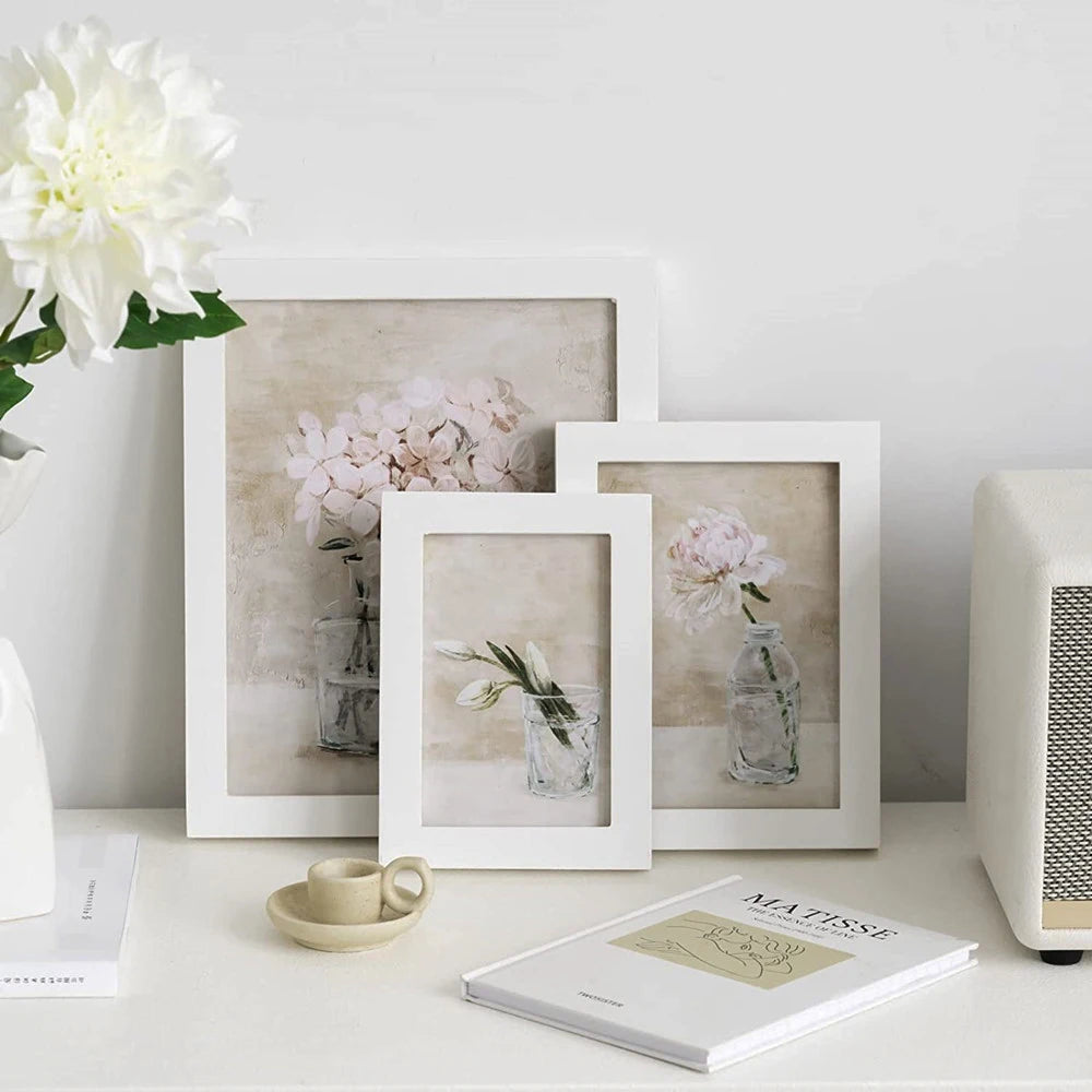 cadre photo bois fleurs séchées noir beige clair 10x15cm 13x18cm 9x13cm clips arrière minimaliste