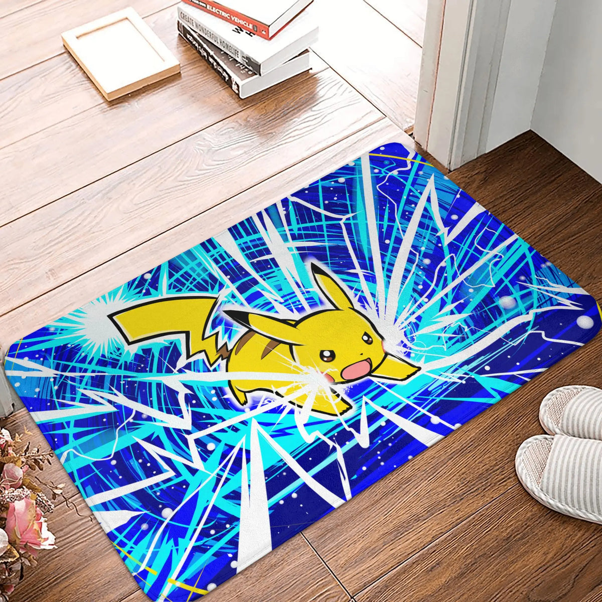 tapis d'entrée pikachu welcome flanelle jaune noir blanc moderne cartoon adhésif