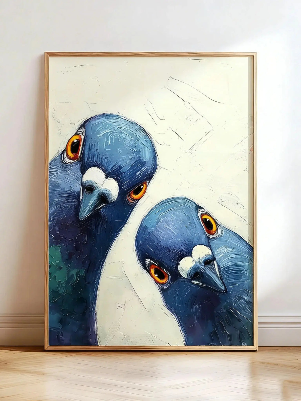 affiche oiseaux rétro peinture toile oiseaux bleu blanc vert contemporain cadre bois