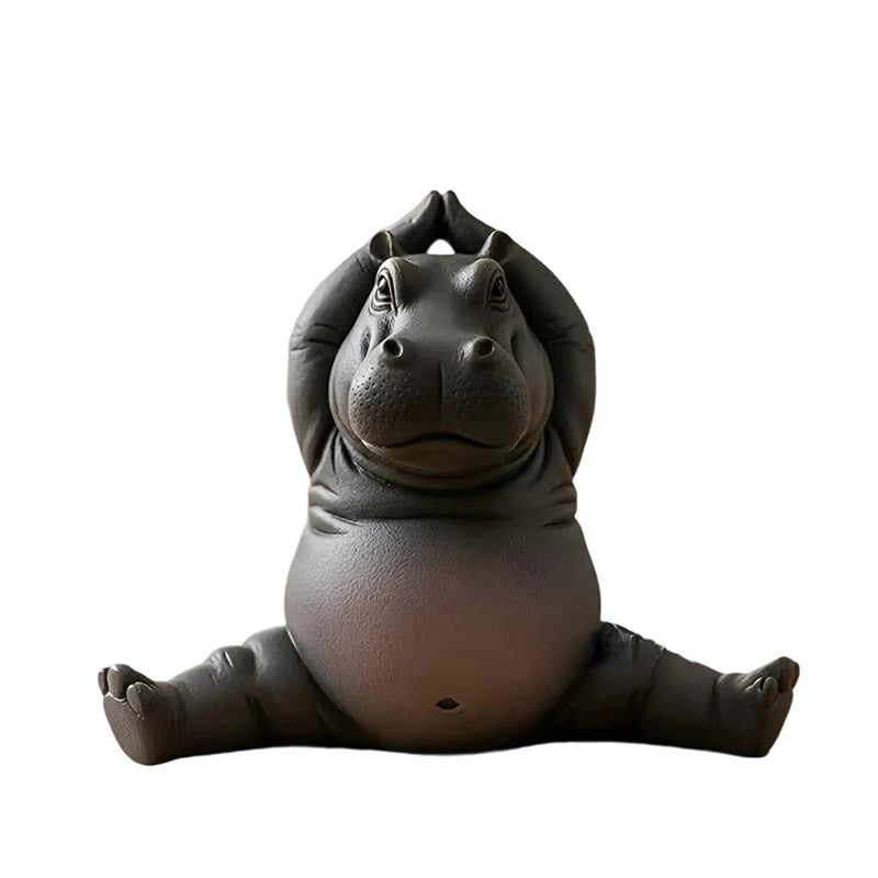 statue hippopotame noir résine texture mat réaliste maison 6.5cm 7cm 5.5cm