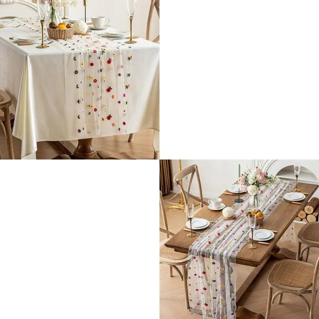 nappe transparente fleurs brodées couleurs vives champêtre décoration mariage table festive