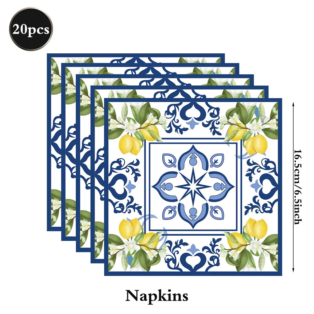 vaisselle jetable assiettes gobelets serviettes motif floral citron anniversaire mariage festive