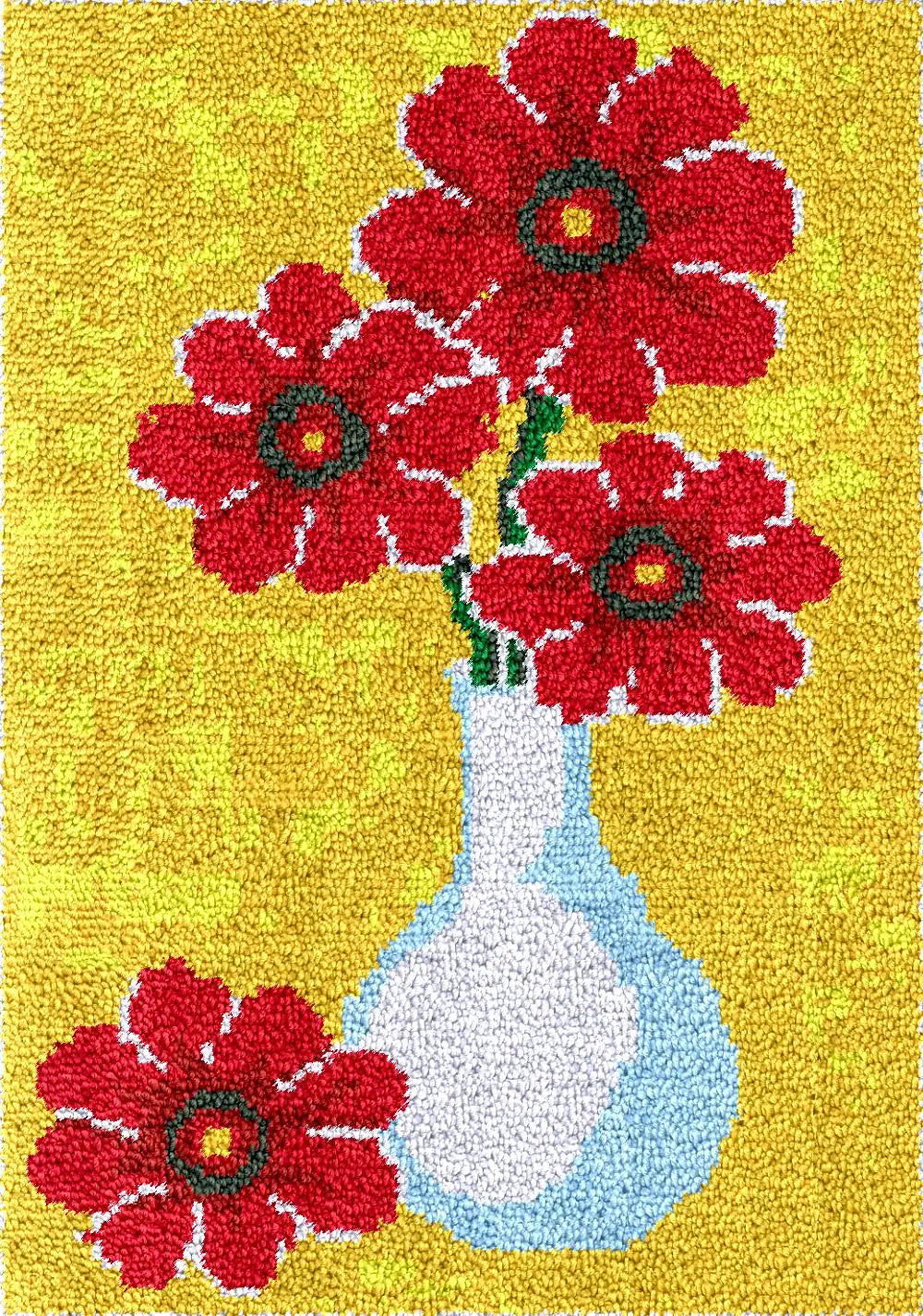 tapis fleurs stylisées moderne kit broderie filet grille imprimée pelotes laine multicolore instructions couture