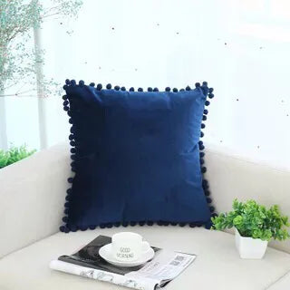 taies d'oreiller velours moderne gris jaune rose bleu blanc pompons non toxique polyester 45x45cm