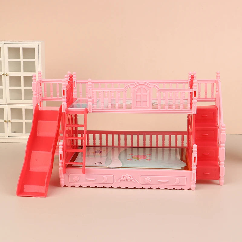lit superposé poupées rose tapis escalier toboggan peluche classique chambre enfants