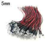 ampoules led pré câblées 5mm 3mm transparentes opalescentes rondes lisses fil rouge noir diodes