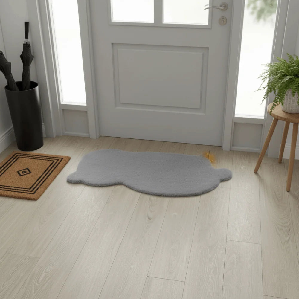 tapis acrylique doux motif chat gris noir rose beige moderne
