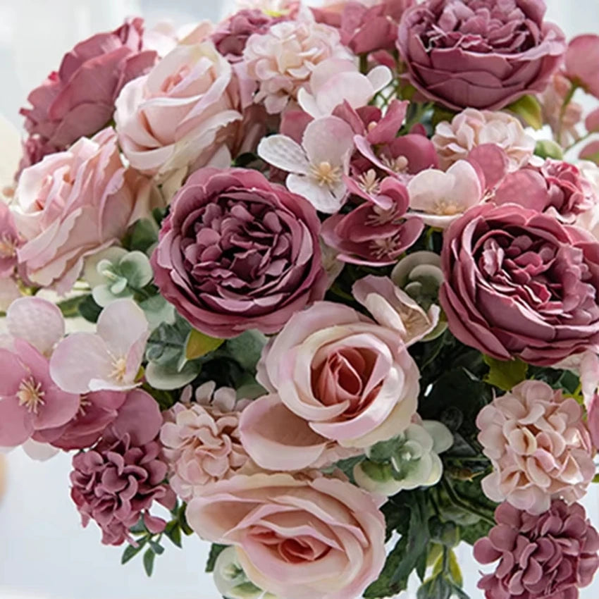 bouquet fleurs artificielles violet rose blanc classique intérieur décoration maison événement anniversaire mariage