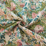 tissu imprimé vintage floral beige rose vert bleu résistant polyester 150cm