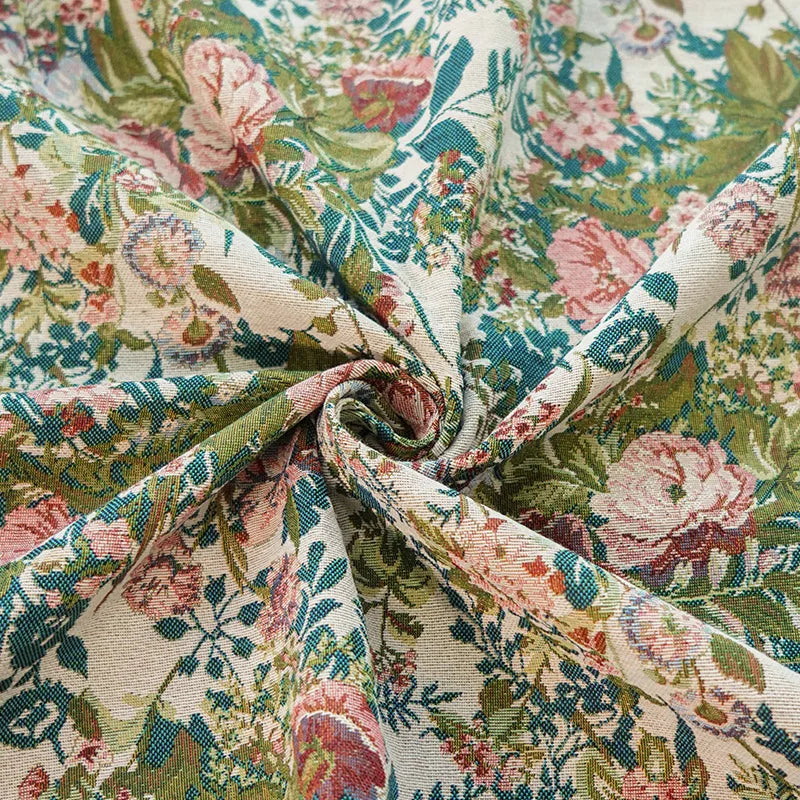 tissu imprimé vintage floral beige rose vert bleu résistant polyester 150cm