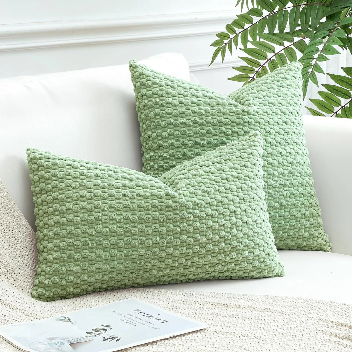 coussins décoratifs moderne vert pastel géométrique pompons polyester cotton 40x40CM