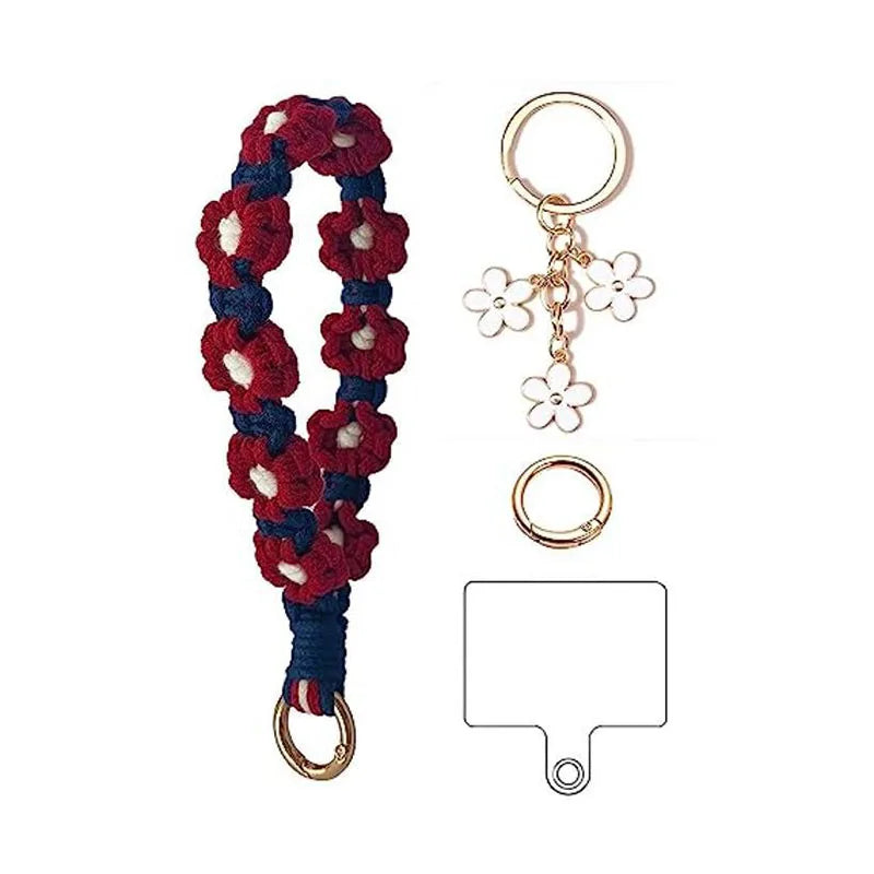 bracelet porte clés fleurs relief tissé jaune vert blanc rose bleu violet rouge vif