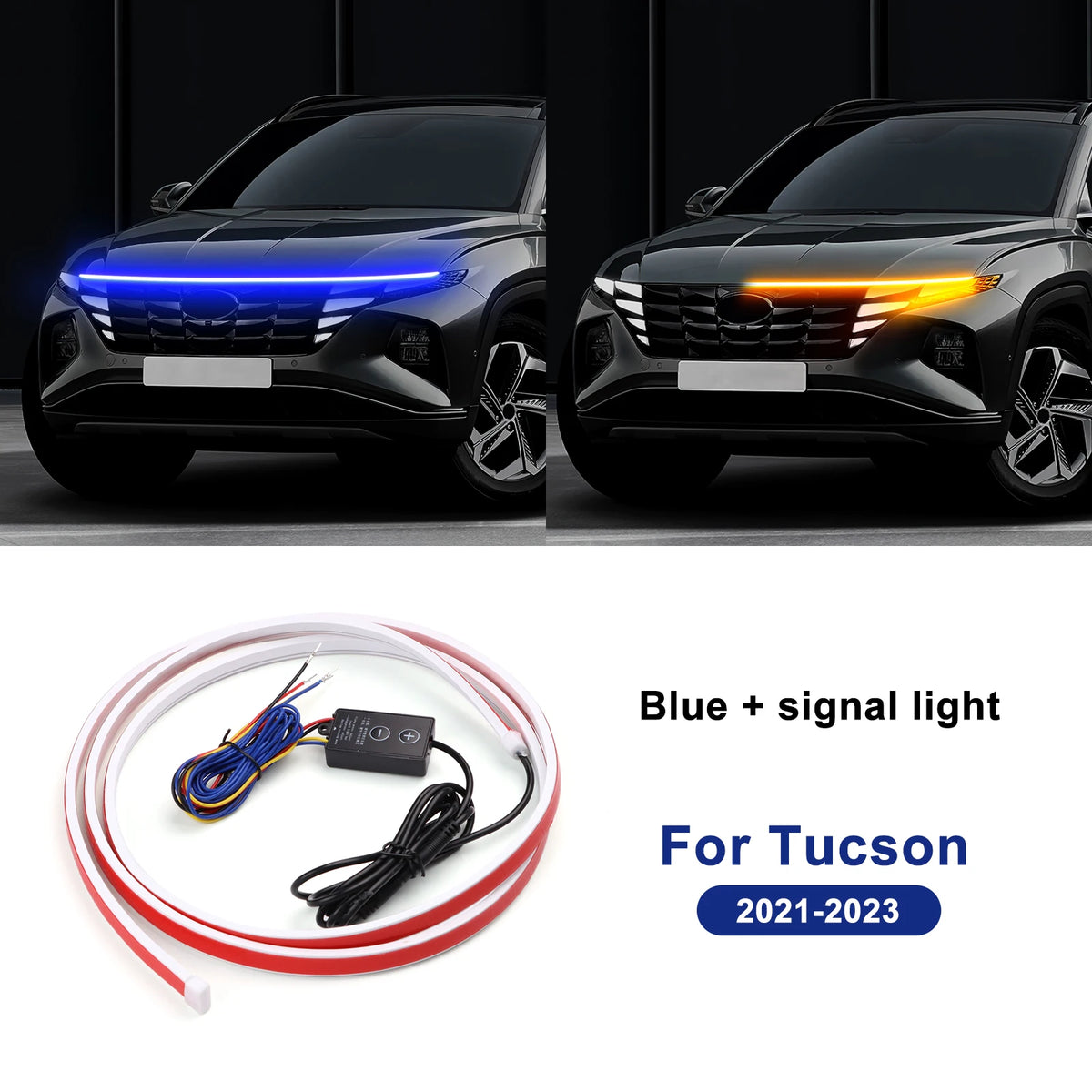 bande lumineuse led rouge blanche bleue adhésive fluo moderne signalisation capot hyundai tucson