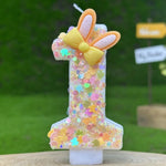 bougies forme numéro lapin oreilles paillettes colorées adhésif décoration enfantine anniversaire mariage festive