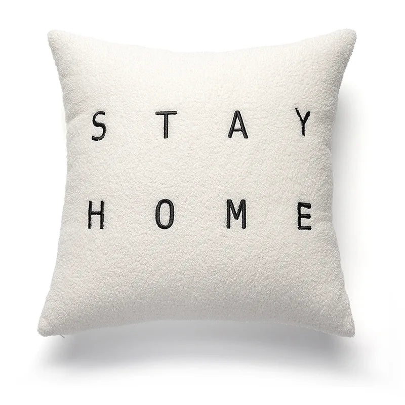coussin abstrait brodé visages blanc moderne nordique 45x45cm decoration canapé chaise véhicule