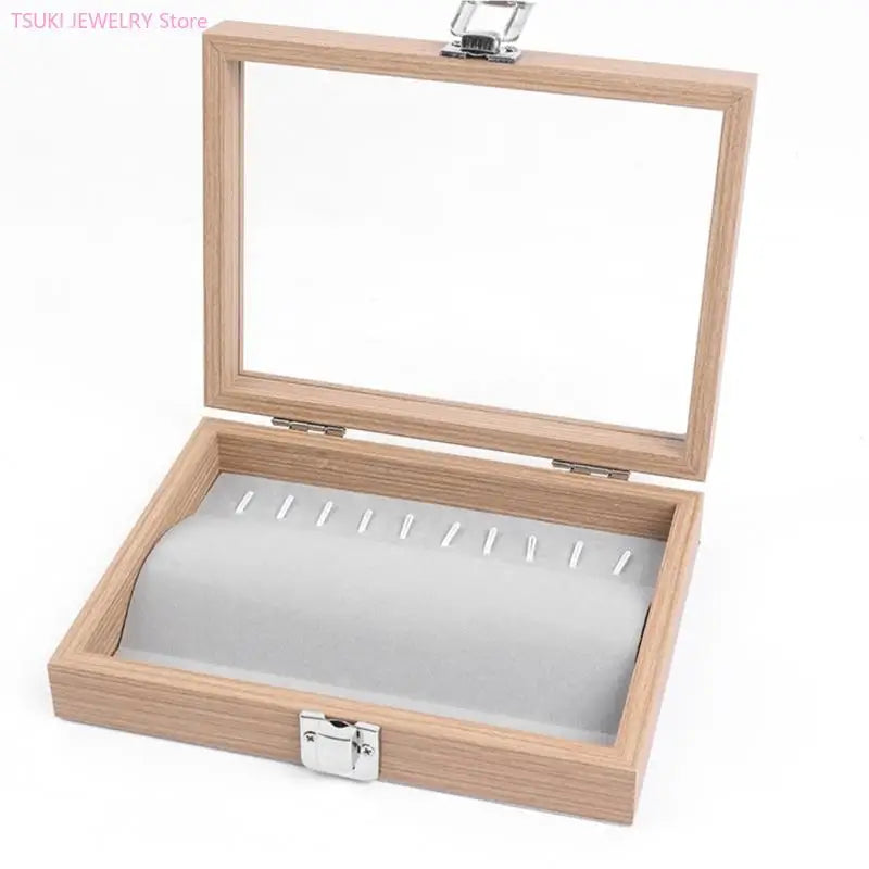 boîte bijoux bois naturel moderne cadenas 20cm 15cm 15cm rangement bagues boucles d'oreilles gris