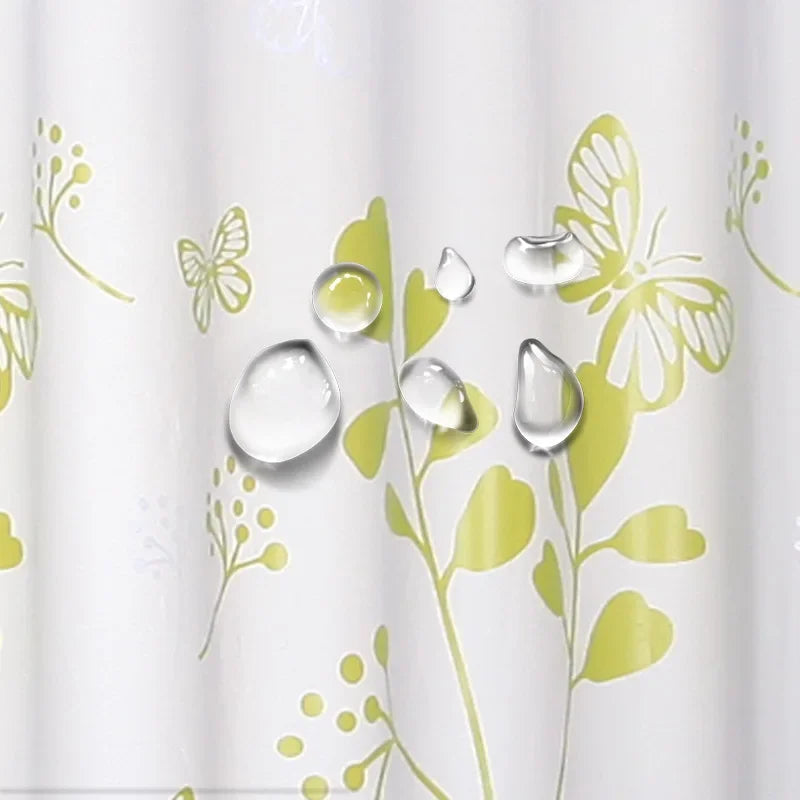 rideau douche fleurs papillons blanc vert clair moderne imperméable semi transparent crochet salle bain