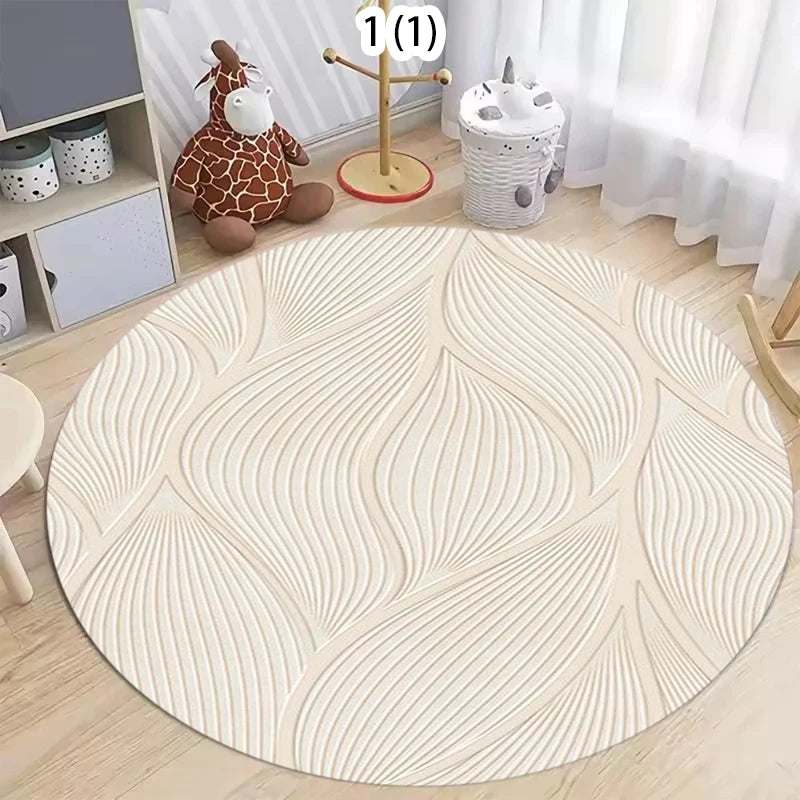 tapis rond moderne feuilles ligne ondulée polyester antidérapant 80cm 120cm 40cm salon chambre decoration