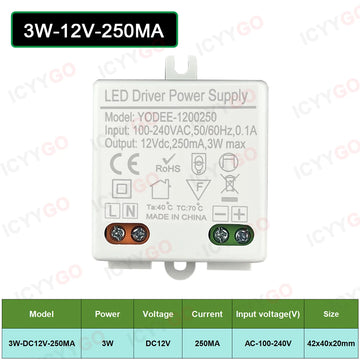alimentation led 12v 24v 3w 6w 10w 12w 250ma 500ma 600ma 830ma transformateur blanc