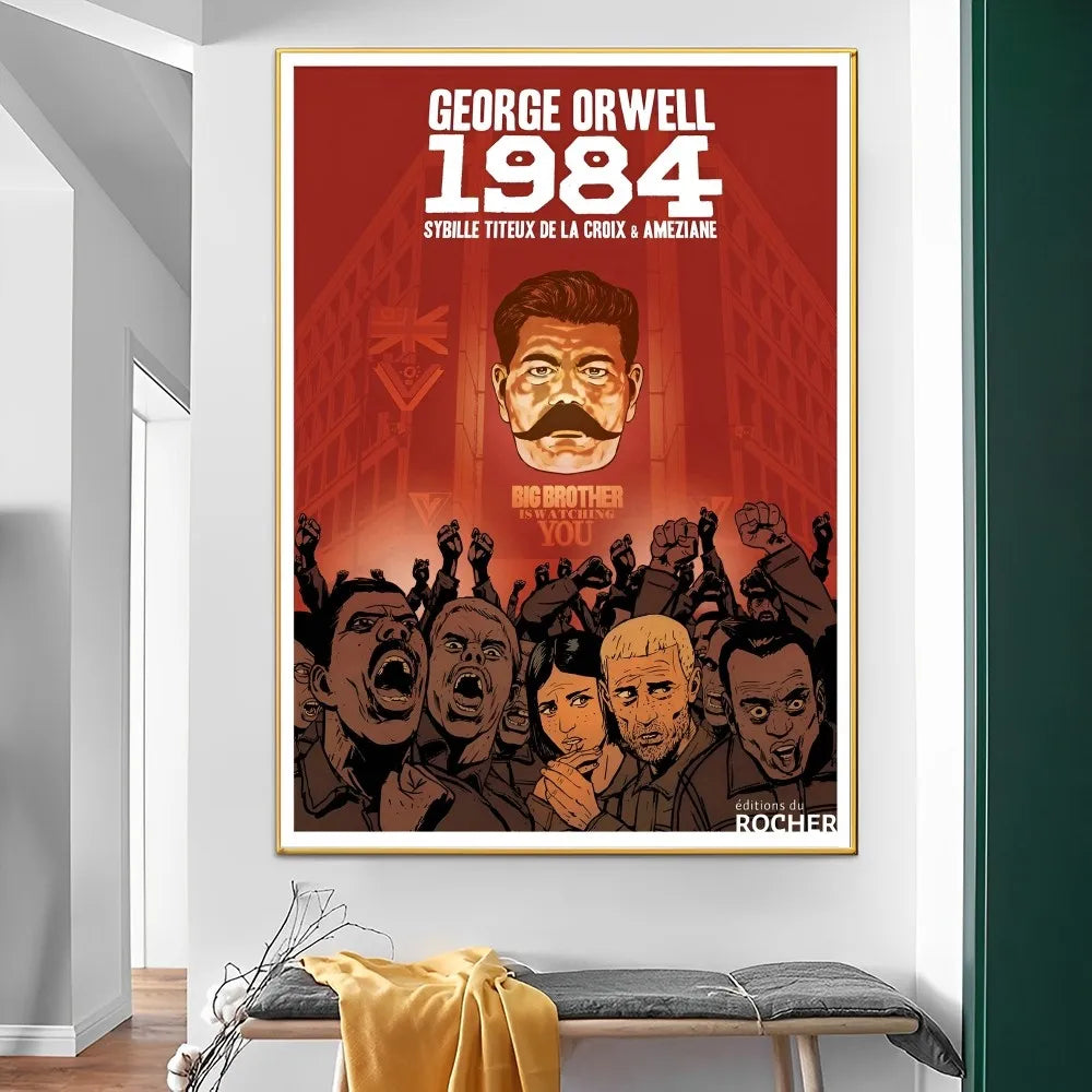 affiches pop art révolutionnaires géorges orwell 1984 graphiques abstrait oeil stylisé rouge noir beige
