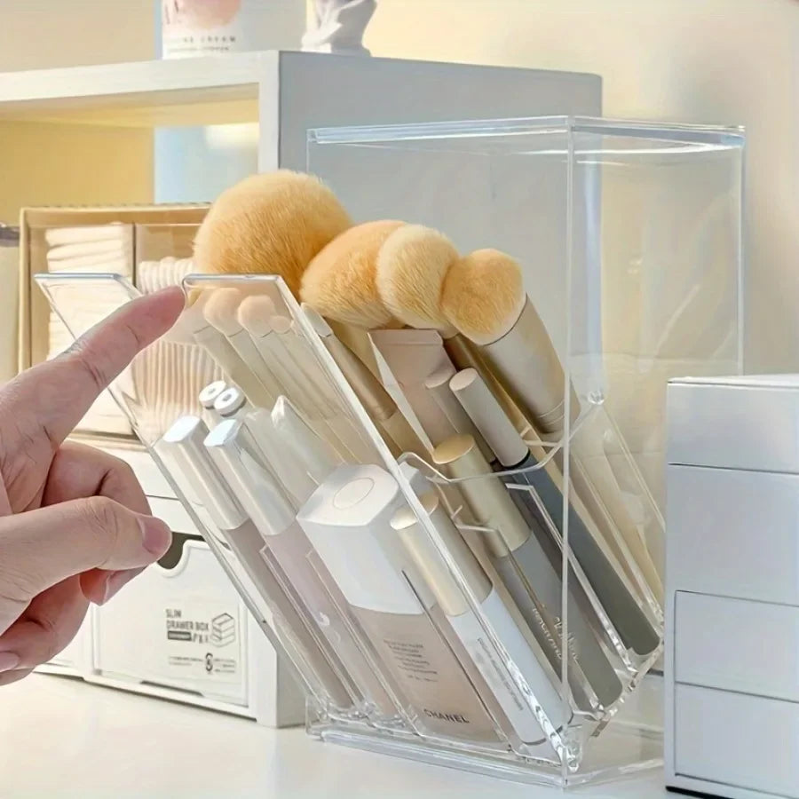 boîte rangement pinceaux maquillage transparente acrylique moderne minimaliste cosmétiques salle bain organisateur produits makeup