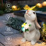 statue lapin bouquet fleurs extérieure éclairage solaire papillon jardin champêtre animal décoration festive