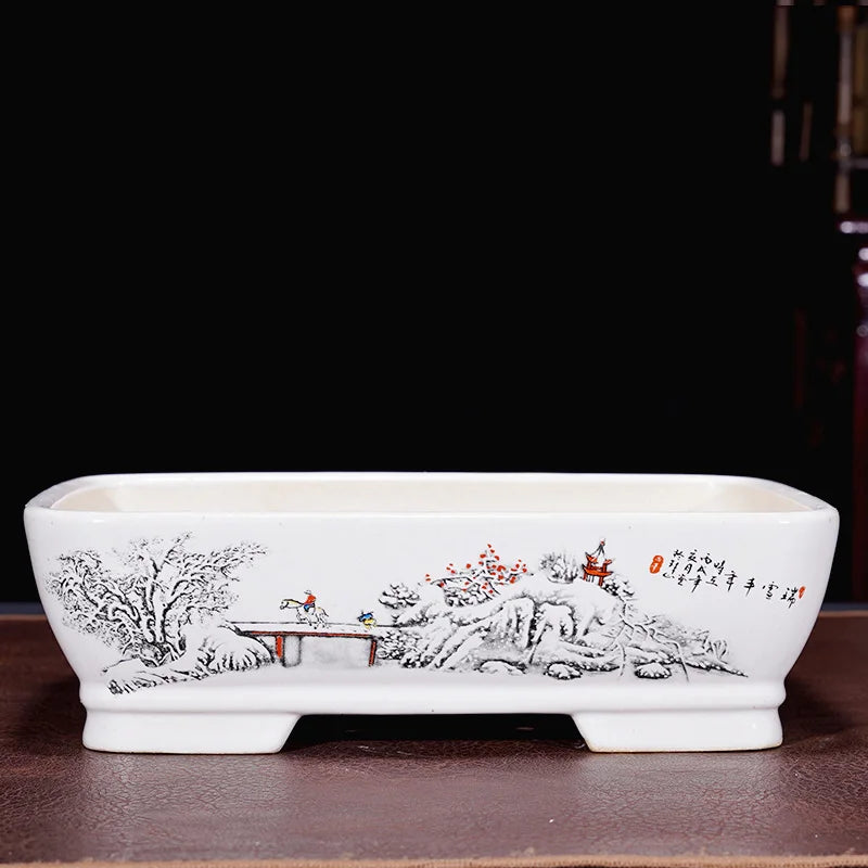 bacs plantes chinois paysage peint blanc opaque décoration intérieure pots fleurs