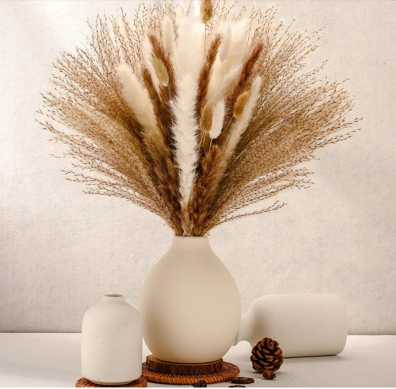 bouquet pampas séchés naturels beige marron blanc décoration boho intérieur événements festifs