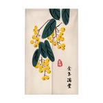 Détail du motif de feuilles de bambou sur le rideau en lin