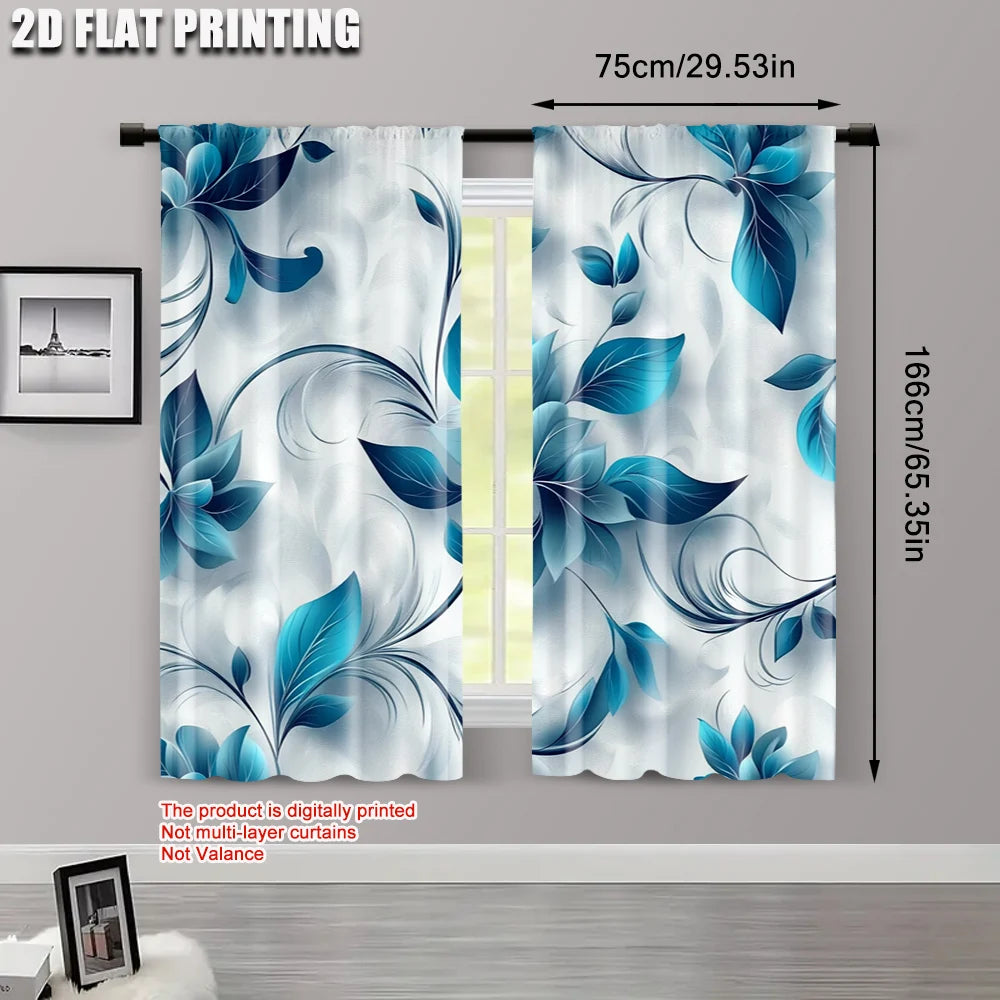 rideaux moderne floral bleu turquoise motifs abstraits deux panneaux polyester semi transparents