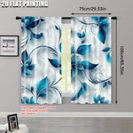 rideaux moderne floral bleu turquoise motifs abstraits deux panneaux polyester semi transparents