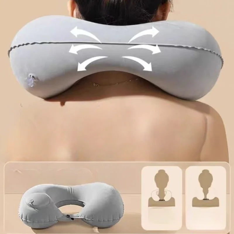 oreiller voyage forme coton gris doux ergonomique fixations voyage massage sieste portable extérieur