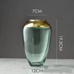 vase transparent moderne fleurs artificielles bleu doré élégant bouche vase 10cm largeur 16cm hauteur