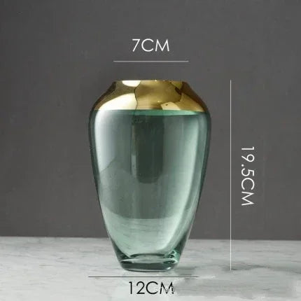 vase transparent moderne fleurs artificielles bleu doré élégant bouche vase 10cm largeur 16cm hauteur